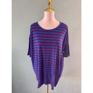 Women's LuLaRoe Irma Top Size M Blue Burgundy Striped